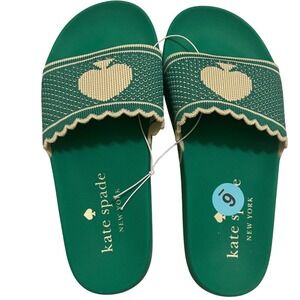 Kate Spade New York La Jolla Green Scalloped Spade Logo Knit Slide Sandals 9
